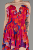 Fuchsia Strapless Slit Printed Long Prom Dress ABU3975