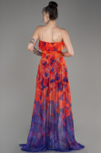 Orange Strapless Slit Printed Long Prom Dress ABU3975