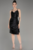 Black Backless Short Satin Cocktail Dress ABK2078