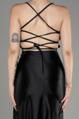 Black Backless Short Satin Cocktail Dress ABK2078