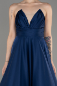 Navy Blue Strapless Long Satin Prom Dress ABU3965