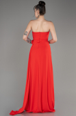 Coral Strapless Slit Long Chiffon Evening Dress ABU3974