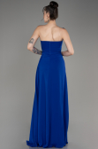Sax Blue Strapless Slit Long Chiffon Evening Dress ABU3974
