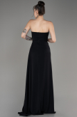 Black Strapless Slit Long Chiffon Evening Dress ABU3974