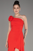 Coral Strapless Slit Long Chiffon Evening Dress ABU3974