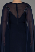 Navy Blue Long Chiffon Sleeve Plus Size Evening Dress ABU3913