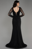 Black Sequined Long Sleeve Slit Evening Dress ABU3283