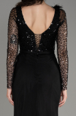 Black Sequined Long Sleeve Slit Evening Dress ABU3283