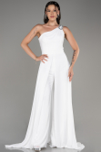 White Long Chiffon Party Evening Jumpsuit ABT116