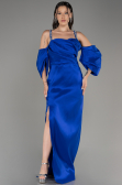 Sax Blue Slit Long Plus Size Evening Dress ABU3921