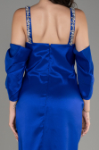 Sax Blue Slit Long Plus Size Evening Dress ABU3921