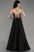 Black Slit Long Satin Prom Dress ABU4017