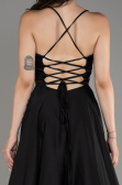 Black Slit Long Satin Prom Dress ABU4017
