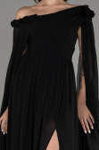 Black Slit Shawl Long Chiffon Evening Dress ABU4001