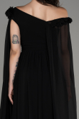Black Slit Shawl Long Chiffon Evening Dress ABU4001