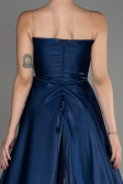 Navy Blue Strapless Slit Long Ball Gown ABU4015