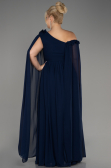 Navy Blue Slit Shawl Long Chiffon Plus Size Evening Dress ABU4002