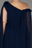 Navy Blue Slit Shawl Long Chiffon Plus Size Evening Dress ABU4002