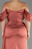Light Brown Long Satin Plus Size Engagement Dress ABU3655