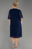 Navy Blue Short Sleeve Chiffon Midi Plus Size Evening Dress ABK2108