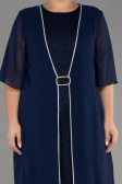 Navy Blue Short Sleeve Chiffon Midi Plus Size Evening Dress ABK2108