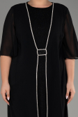 Black Short Sleeve Chiffon Midi Plus Size Evening Dress ABK2108