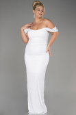 White Shoulder Low Cut Long Sequin Plus Size Evening Dress ABU3919