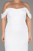 White Shoulder Low Cut Long Sequin Plus Size Evening Dress ABU3919