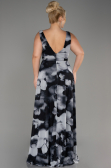 Anthracite Sleeveless Printed Chiffon Plus Size Prom Dress ABU4050