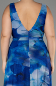Sax Blue Sleeveless Printed Chiffon Plus Size Prom Dress ABU4050