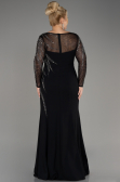 Black Stoned Long Sleeve Plus Size Evening Gown ABU3928