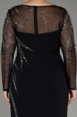 Black Stoned Long Sleeve Plus Size Evening Gown ABU3928