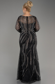 Black Long Sleeve Stone Guipure Plus Size Evening Gown ABU4052