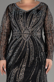 Black Long Sleeve Stone Guipure Plus Size Evening Gown ABU4052