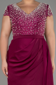 Plum Slit Beaded Long Satin Plus Size Evening Gown ABU4053