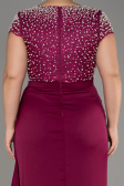 Plum Slit Beaded Long Satin Plus Size Evening Gown ABU4053