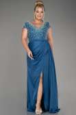 Oil Green Slit Beaded Long Satin Plus Size Evening Gown ABU4053