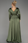 Olive Drab Long Sleeve Satin Plus Size Evening Dress ABU3941