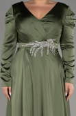 Olive Drab Long Sleeve Satin Plus Size Evening Dress ABU3941