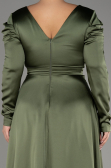 Olive Drab Long Sleeve Satin Plus Size Evening Dress ABU3941