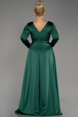 Emerald Green Long Sleeve Satin Plus Size Evening Dress ABU3941