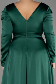 Emerald Green Long Sleeve Satin Plus Size Evening Dress ABU3941