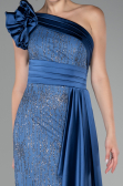 Indigo One Shoulder Glitter Long Evening Gown ABU4059