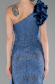Indigo One Shoulder Glitter Long Evening Gown ABU4059