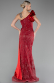 Red One Shoulder Glitter Long Evening Gown ABU4059