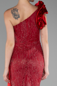 Red One Shoulder Glitter Long Evening Gown ABU4059
