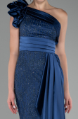 Navy Blue One Shoulder Glitter Long Evening Gown ABU4059