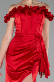 Red Slit Boat Neck Long Satin Evening Dress ABU4055