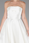 White Boat Neck Midi Taffeta Prom Dress ABU4049