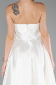 White Boat Neck Midi Taffeta Prom Dress ABU4049